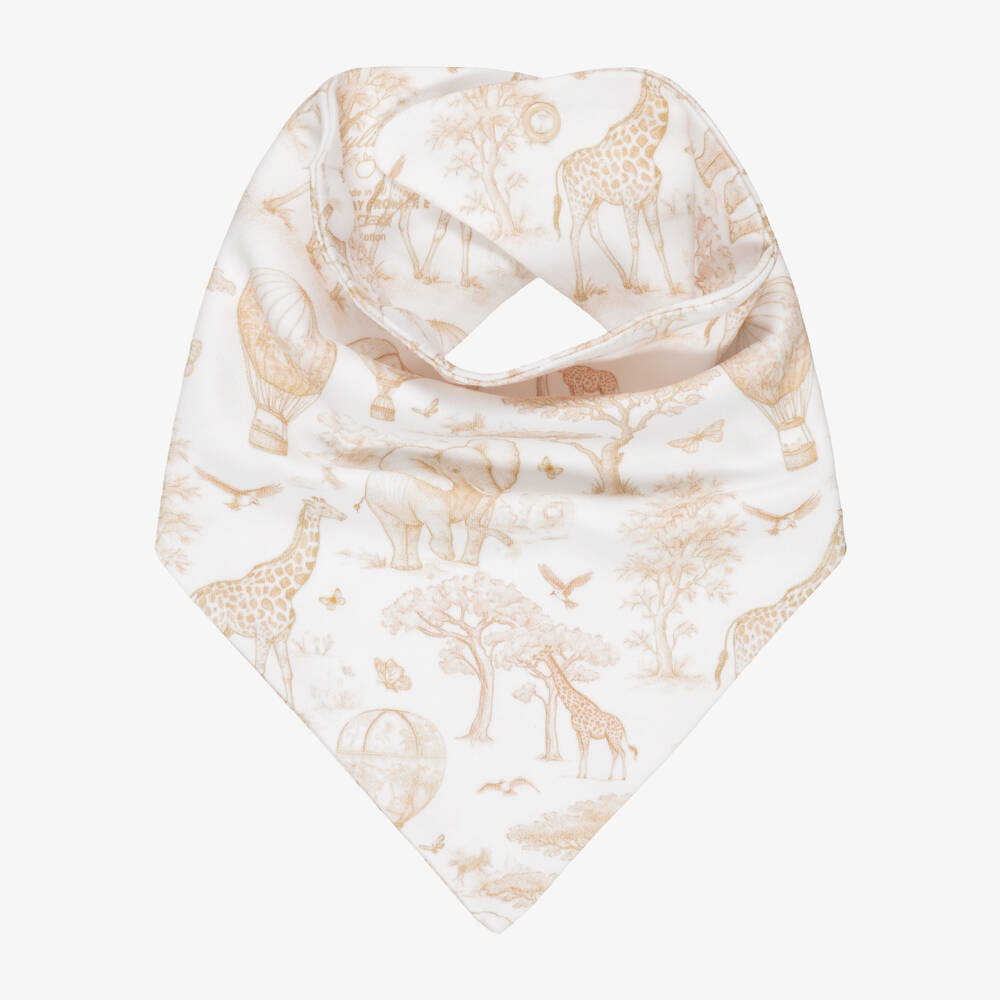 My Little Pie-Beige Toile Africa Supima Cotton Bandana Baby Bib | Childrensalon