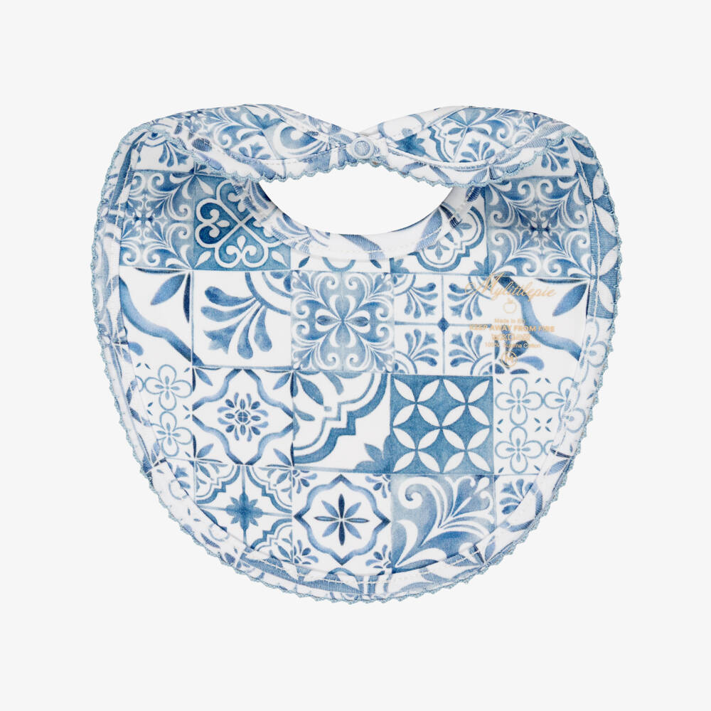 My Little Pie-Blue Almalfi Print Supima Cotton Baby Bib | Childrensalon