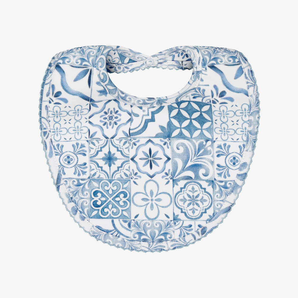 My Little Pie-Blue Almalfi Print Supima Cotton Baby Bib | Childrensalon