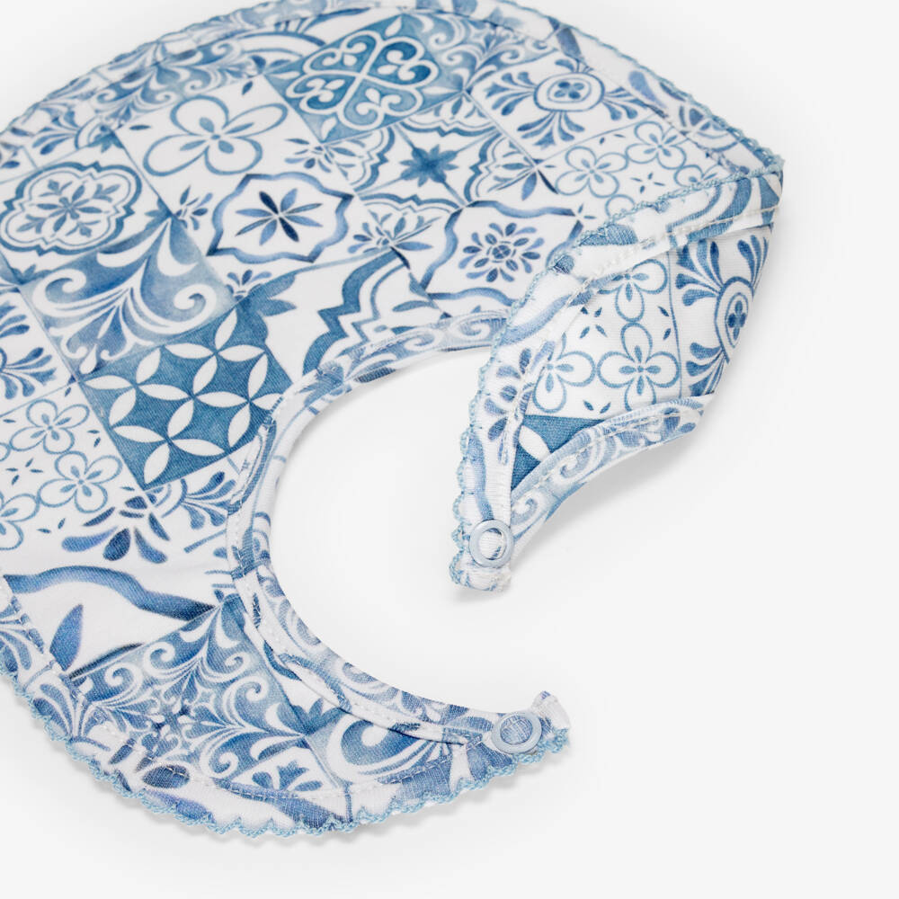 My Little Pie-Blue Almalfi Print Supima Cotton Baby Bib | Childrensalon
