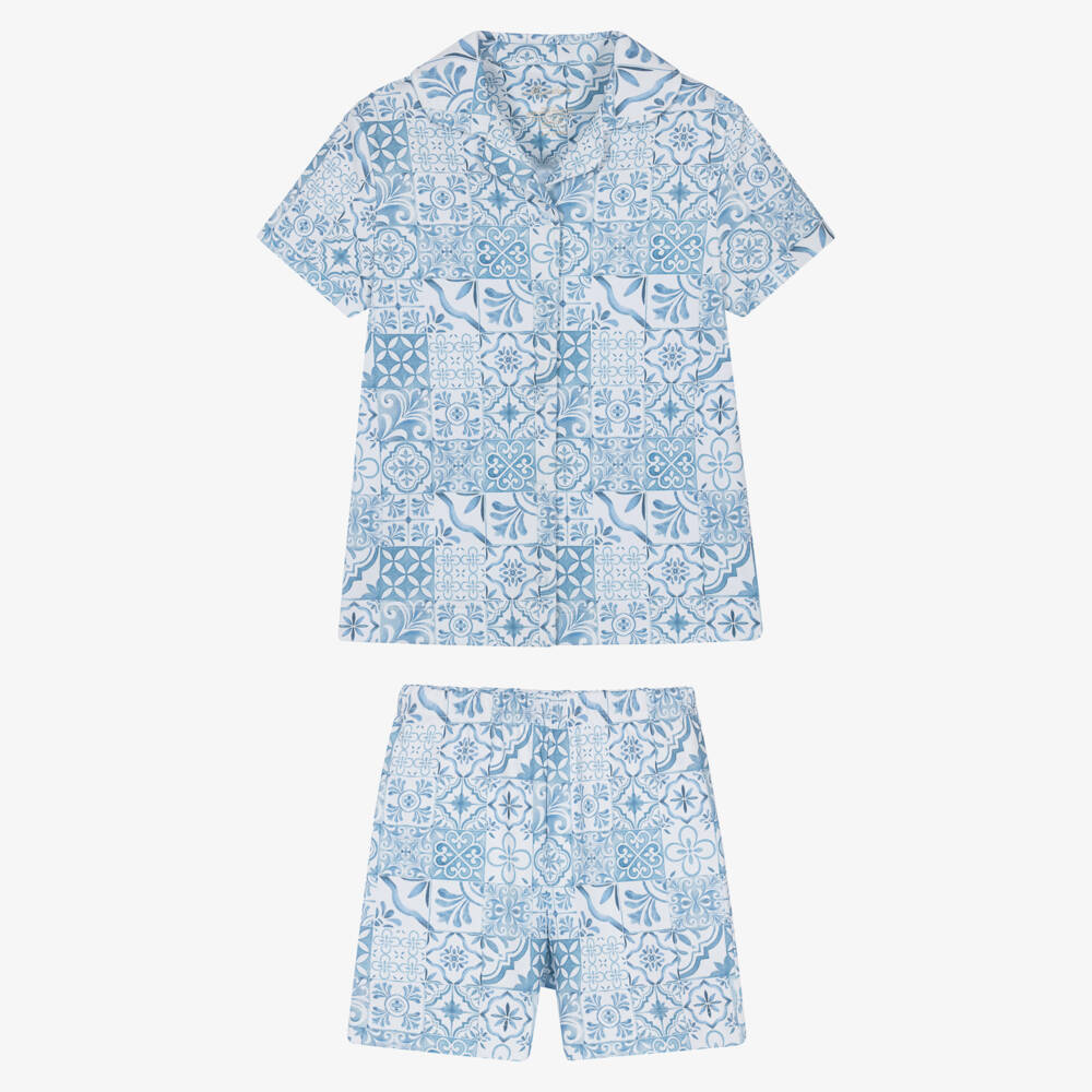 My Little Pie-Blue Amalfi Print Supima Cotton Short Pyjamas | Childrensalon