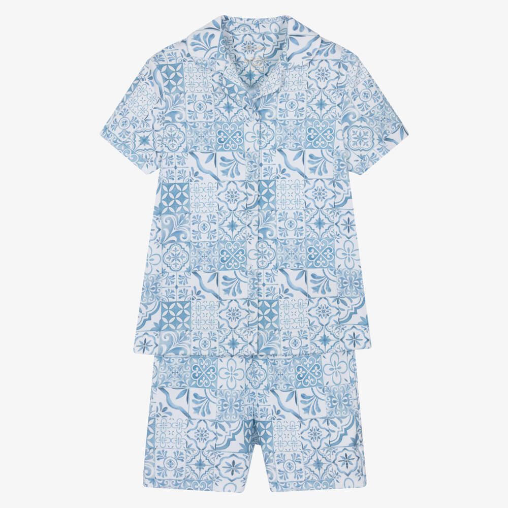 My Little Pie-Blue Amalfi Print Supima Cotton Short Pyjamas | Childrensalon