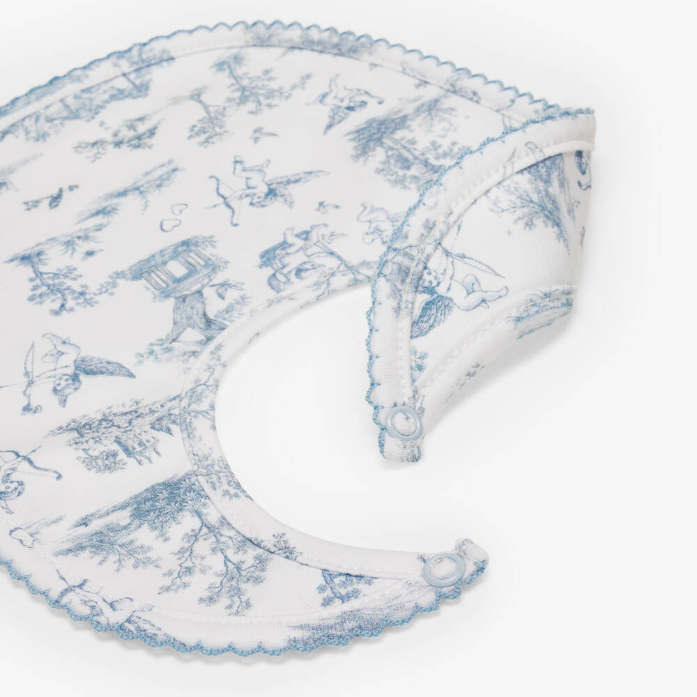 My Little Pie-Blue Cherub Toile de Jouy Print Supima Cotton Baby Bib | Childrensalon