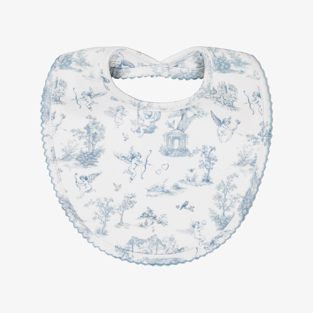 My Little Pie-Blue Cherub Toile de Jouy Print Supima Cotton Baby Bib | Childrensalon