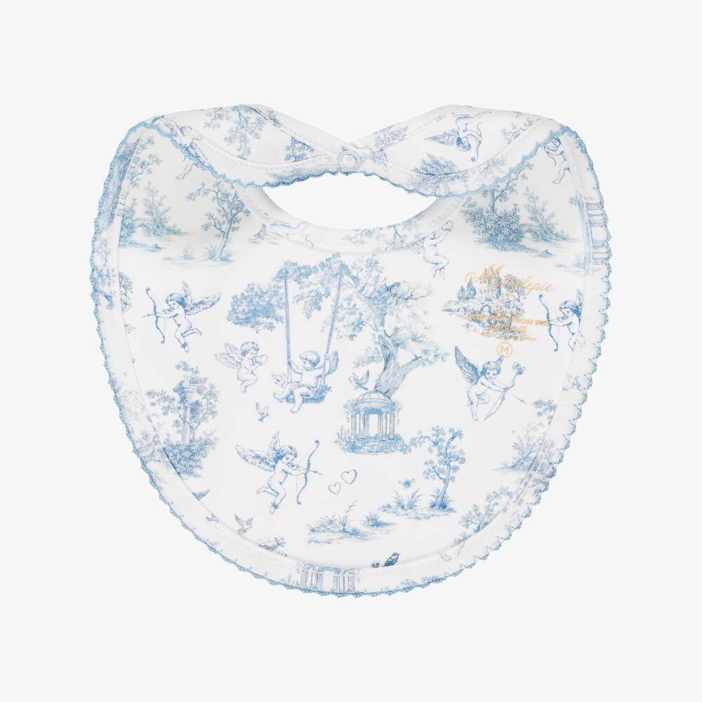 My Little Pie-Blue Cherub Toile de Jouy Print Supima Cotton Baby Bib | Childrensalon