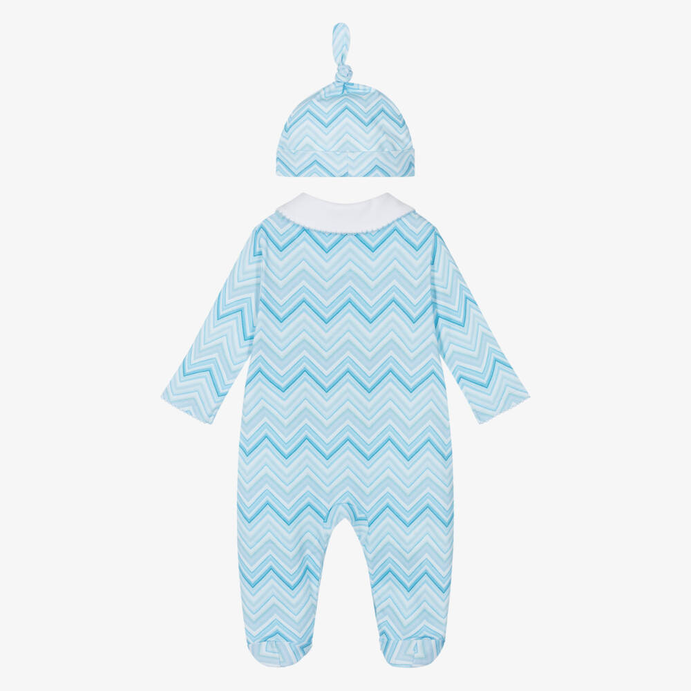 My Little Pie-Blue Supima Cotton Zigzag Babygrow & Hat Set | Childrensalon