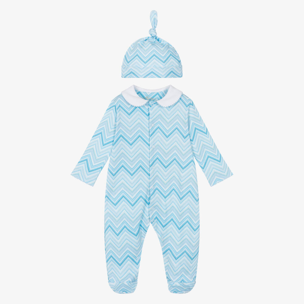 My Little Pie-Blue Supima Cotton Zigzag Babygrow & Hat Set | Childrensalon