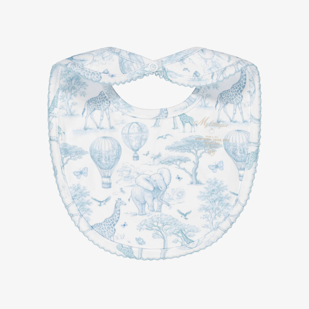 My Little Pie-Blue Toile Africa Supima Cotton Baby Bib | Childrensalon