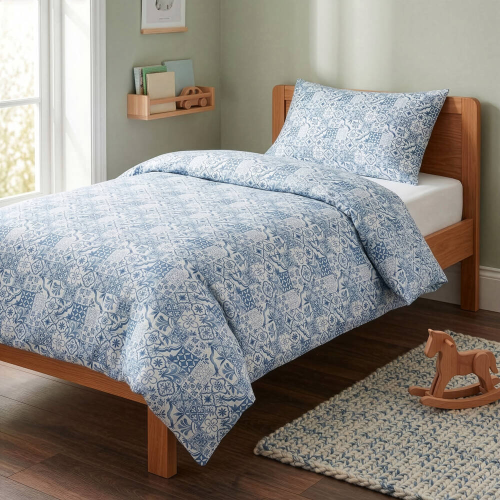 My Little Pie-Blue & White Amalfi Supima Cotton Single Bedding Set (200cm) | Childrensalon