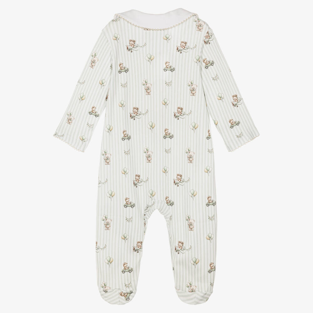 My Little Pie-Boys Green Stripe Oliver Cotton Babygrow | Childrensalon