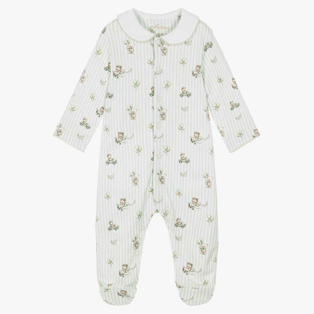 My Little Pie-Boys Green Stripe Oliver Cotton Babygrow | Childrensalon