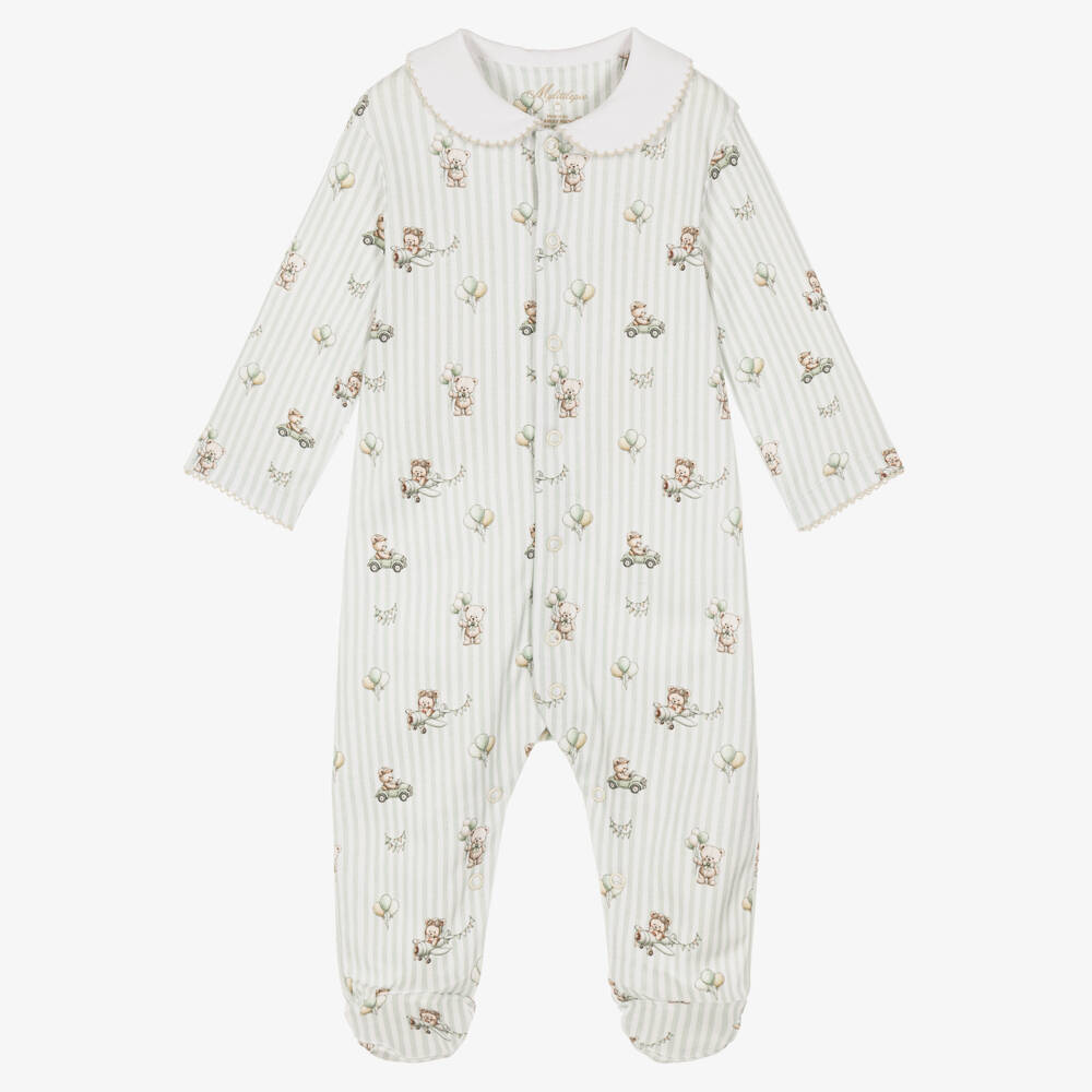 My Little Pie-Boys Green Stripe Oliver Cotton Babygrow | Childrensalon
