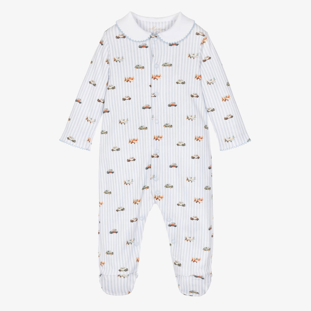 My Little Pie-Boys Velvet Blue Stripe Cotton Babygrow | Childrensalon