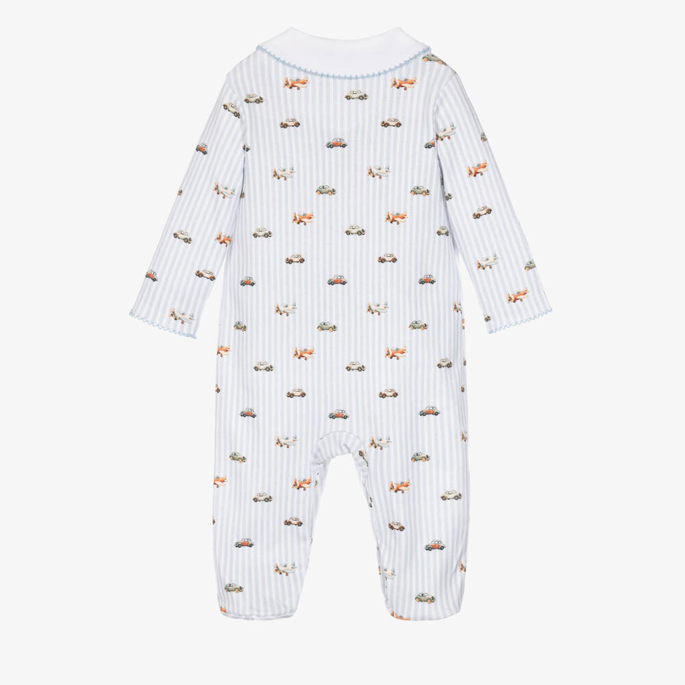 My Little Pie-Boys Velvet Blue Stripe Cotton Babygrow | Childrensalon