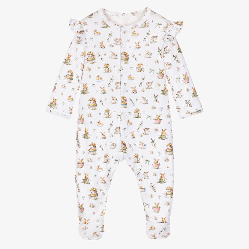 My Little Pie-Girls Ivory Bunny Tea Print Babygrow | Childrensalon