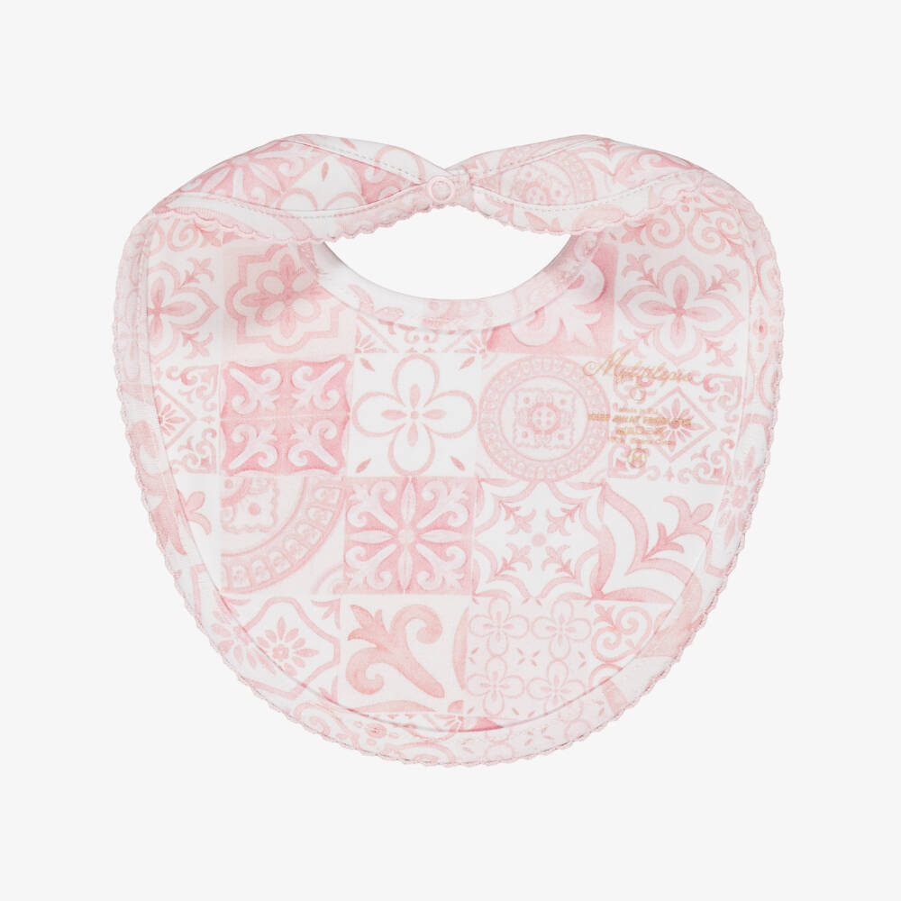 My Little Pie-Girls Pink Almalfi Print Supima Cotton Baby Bib | Childrensalon