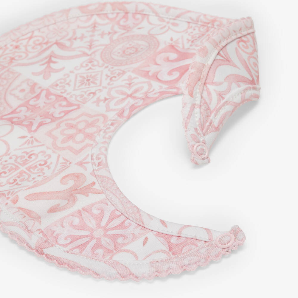 My Little Pie-Girls Pink Almalfi Print Supima Cotton Baby Bib | Childrensalon