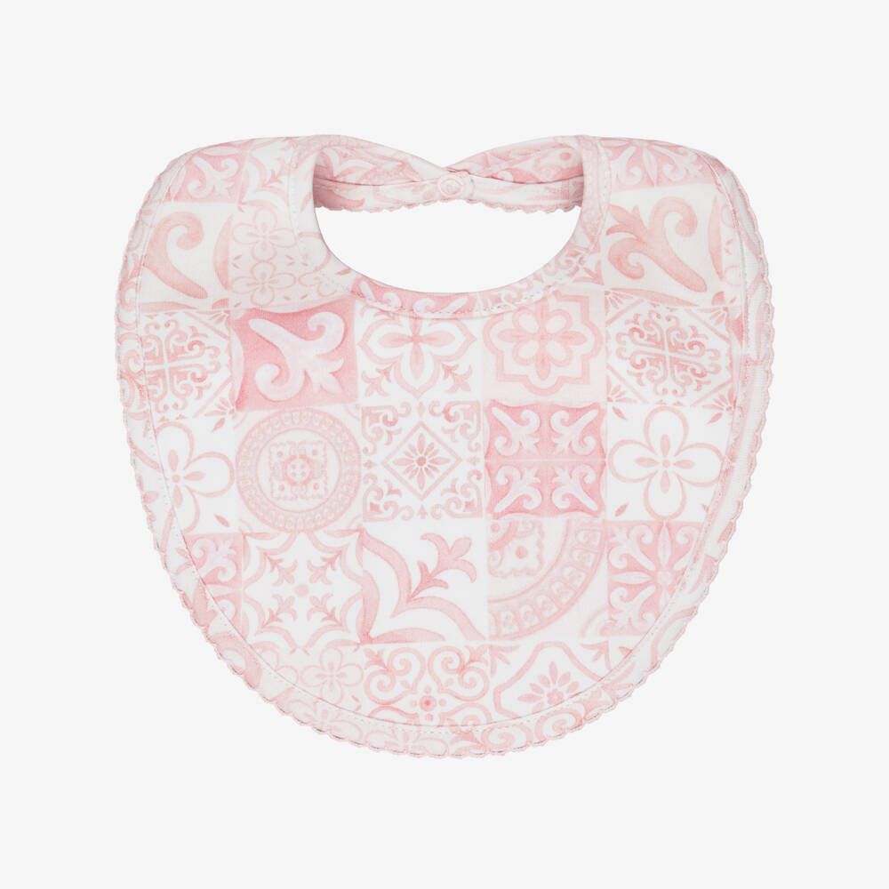 My Little Pie-Girls Pink Almalfi Print Supima Cotton Baby Bib | Childrensalon
