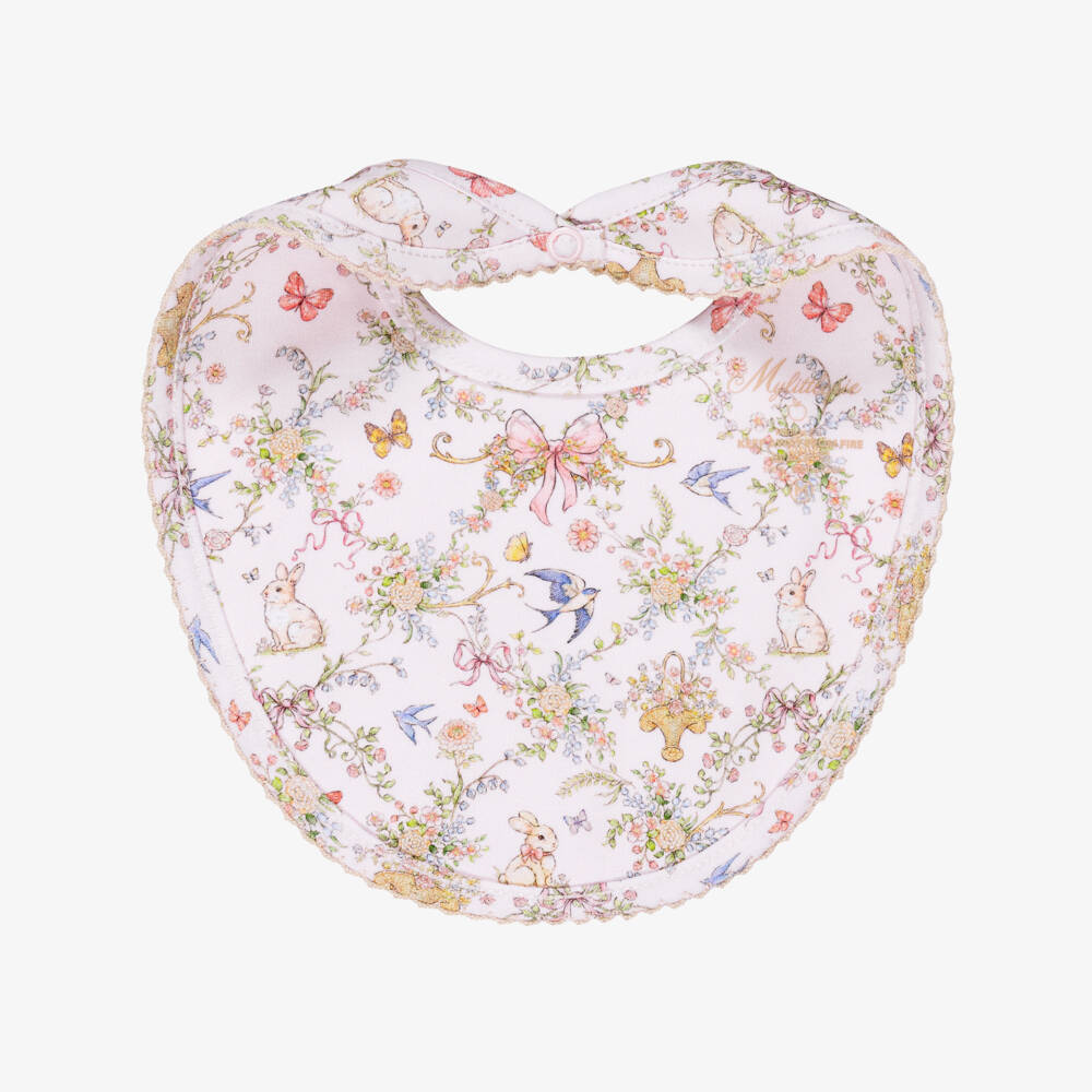 My Little Pie-Girls Pink Petal Print Supima Cotton Baby Bib | Childrensalon