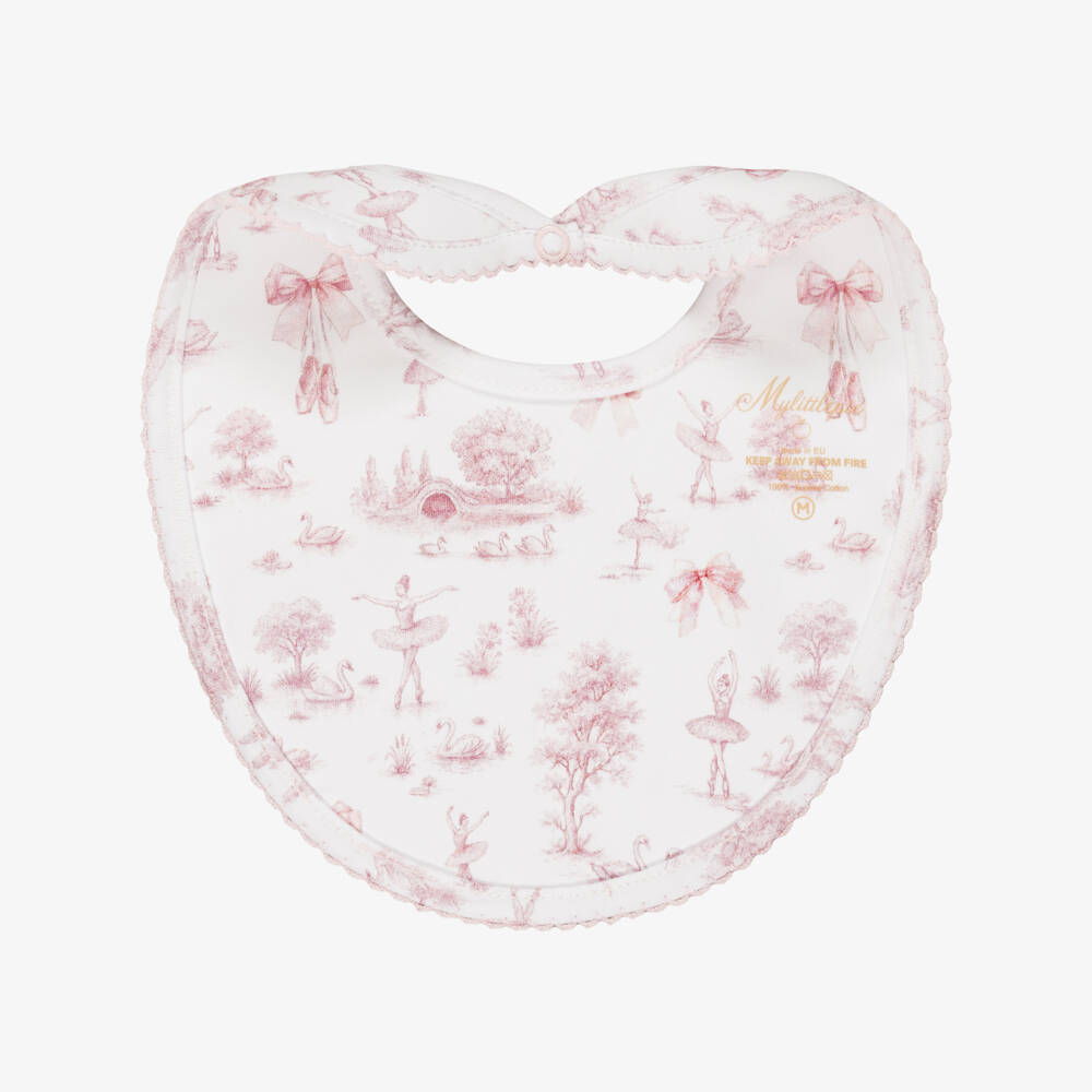 My Little Pie-Girls Pink Swan Lake Print Supima Cotton Baby Bib | Childrensalon