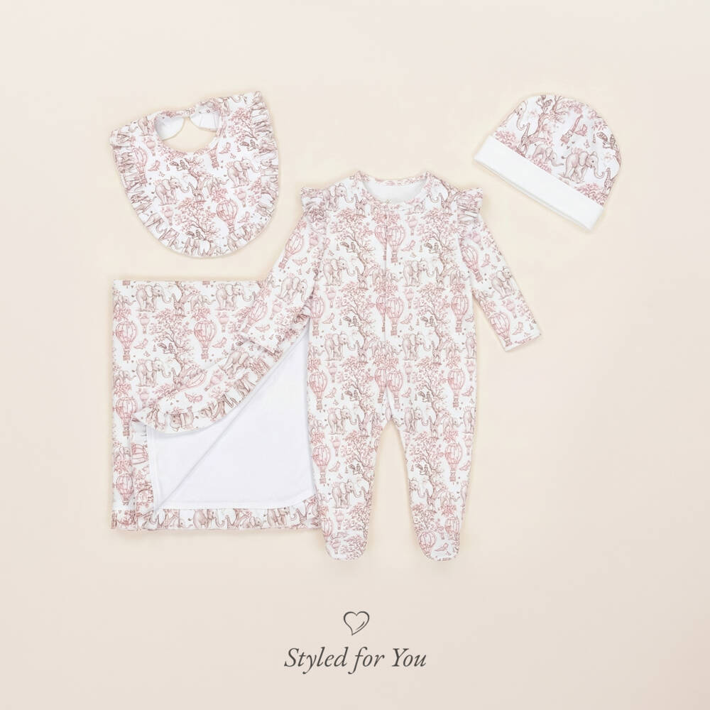 My Little Pie-Girls Pink Toile Africa Supima Cotton Babygrow | Childrensalon