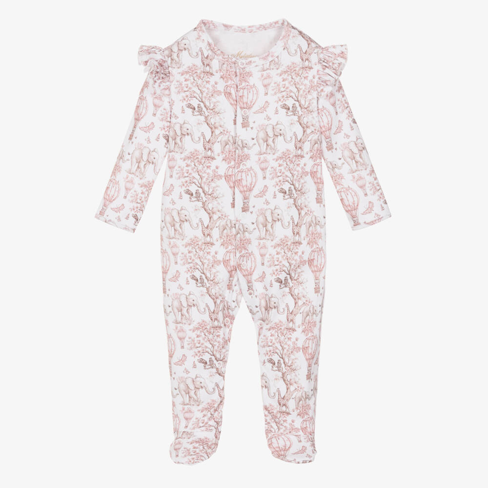 My Little Pie-Girls Pink Toile Africa Supima Cotton Babygrow | Childrensalon