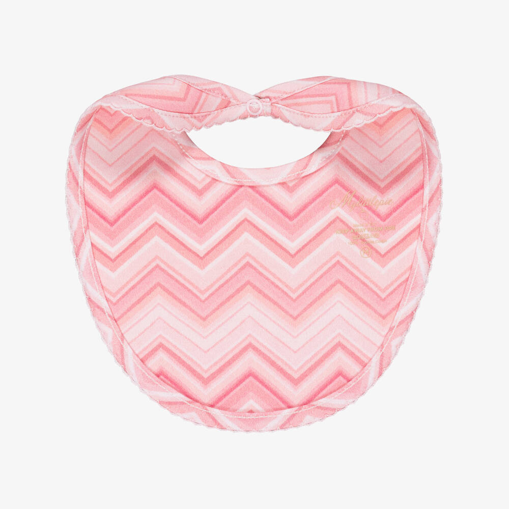 My Little Pie-Girls Pink Zigzag Print Supima Cotton Baby Bib | Childrensalon