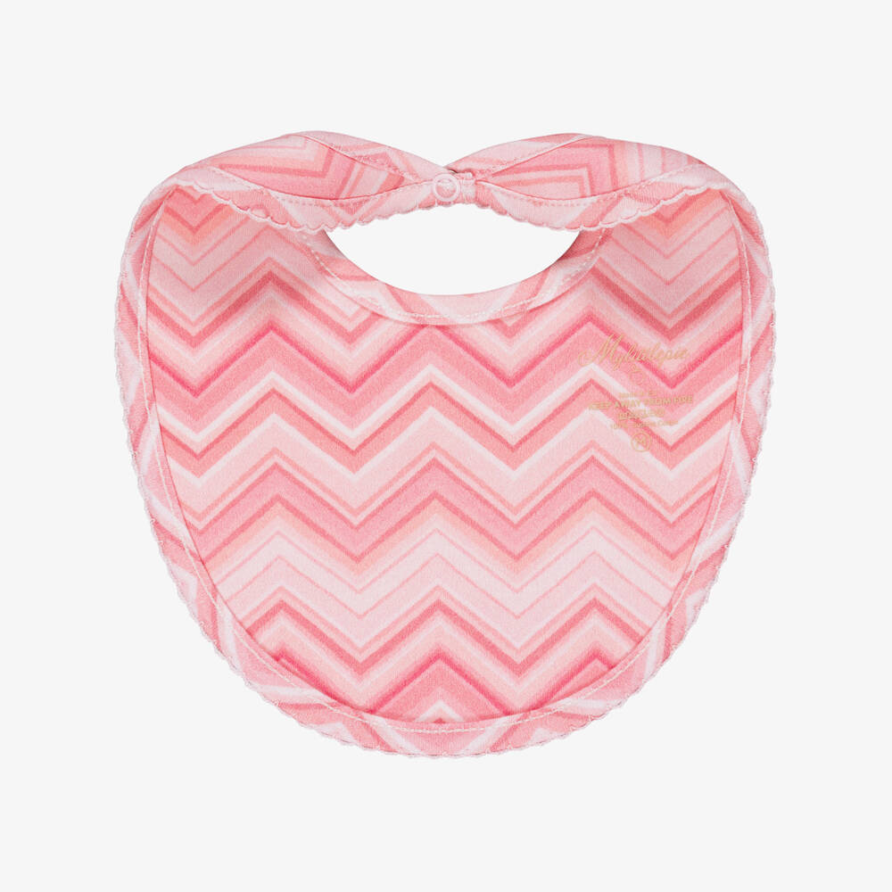 My Little Pie-Girls Pink Zigzag Print Supima Cotton Baby Bib | Childrensalon