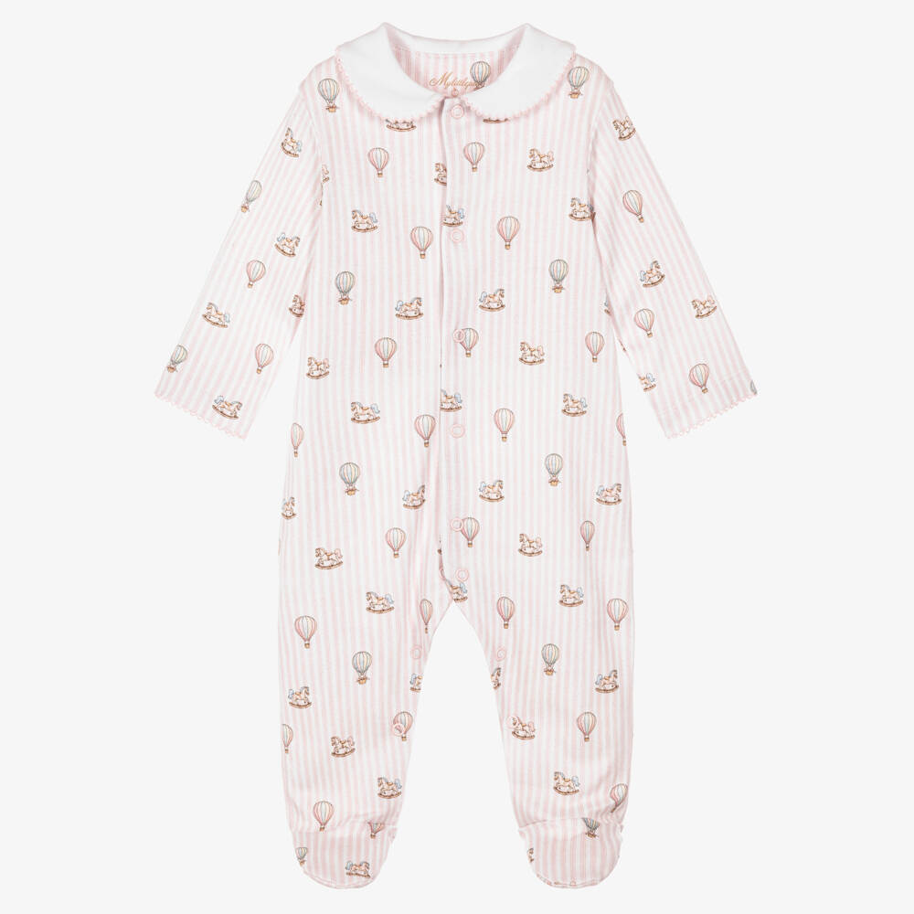My Little Pie-Girls Velvet Pink Stripe Cotton Babygrow | Childrensalon
