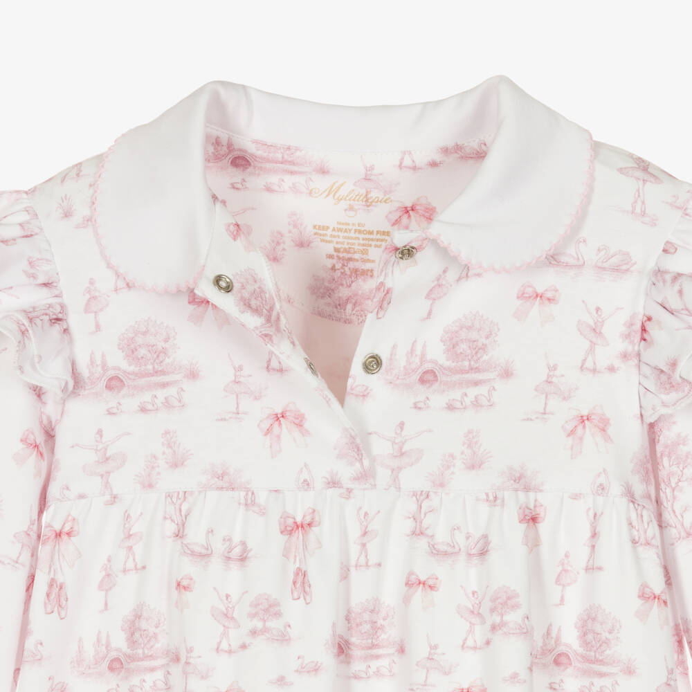 My Little Pie-Girls White & Pink Supima Cotton Swan Lake Nightdress | Childrensalon