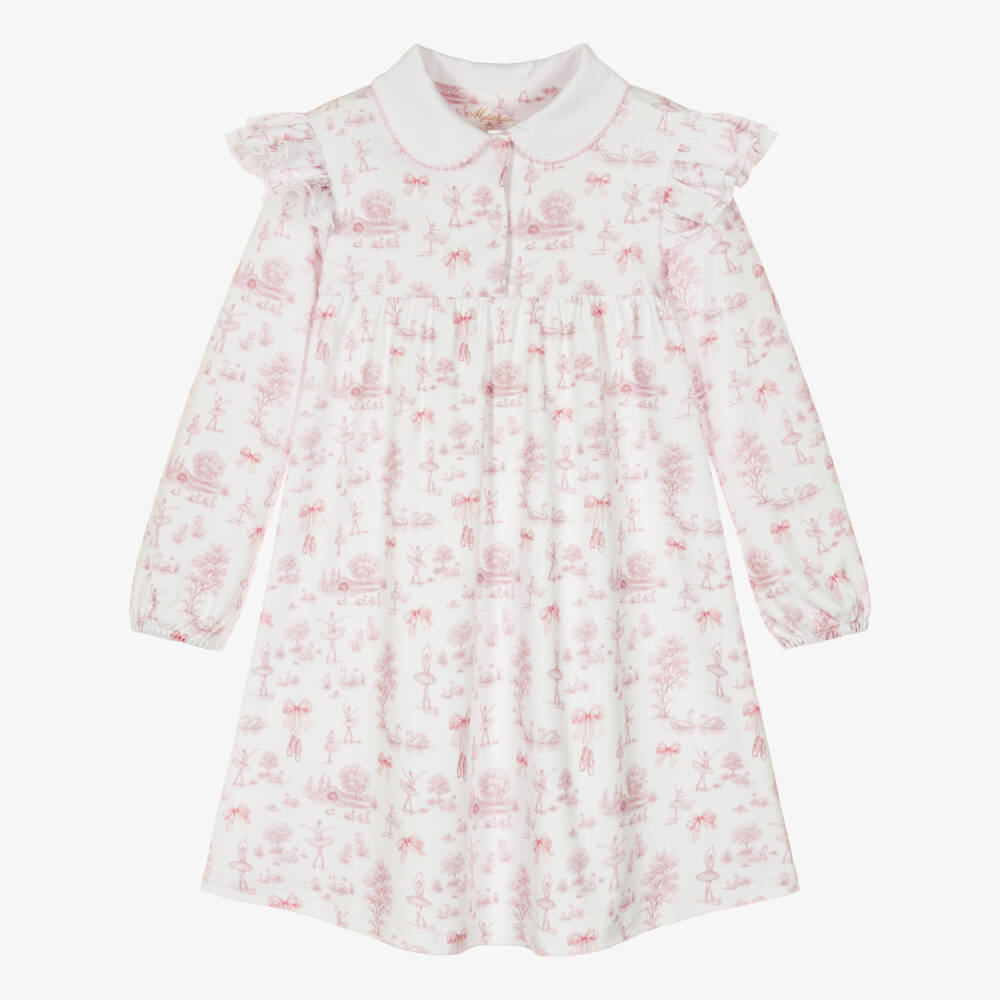 My Little Pie-Girls White & Pink Supima Cotton Swan Lake Nightdress | Childrensalon
