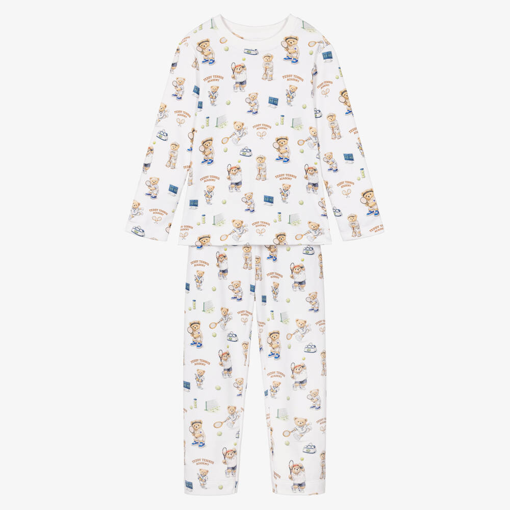 My Little Pie-Off-White Supima Cotton Pyjamas with Teddy Tennis Print | Childrensalon