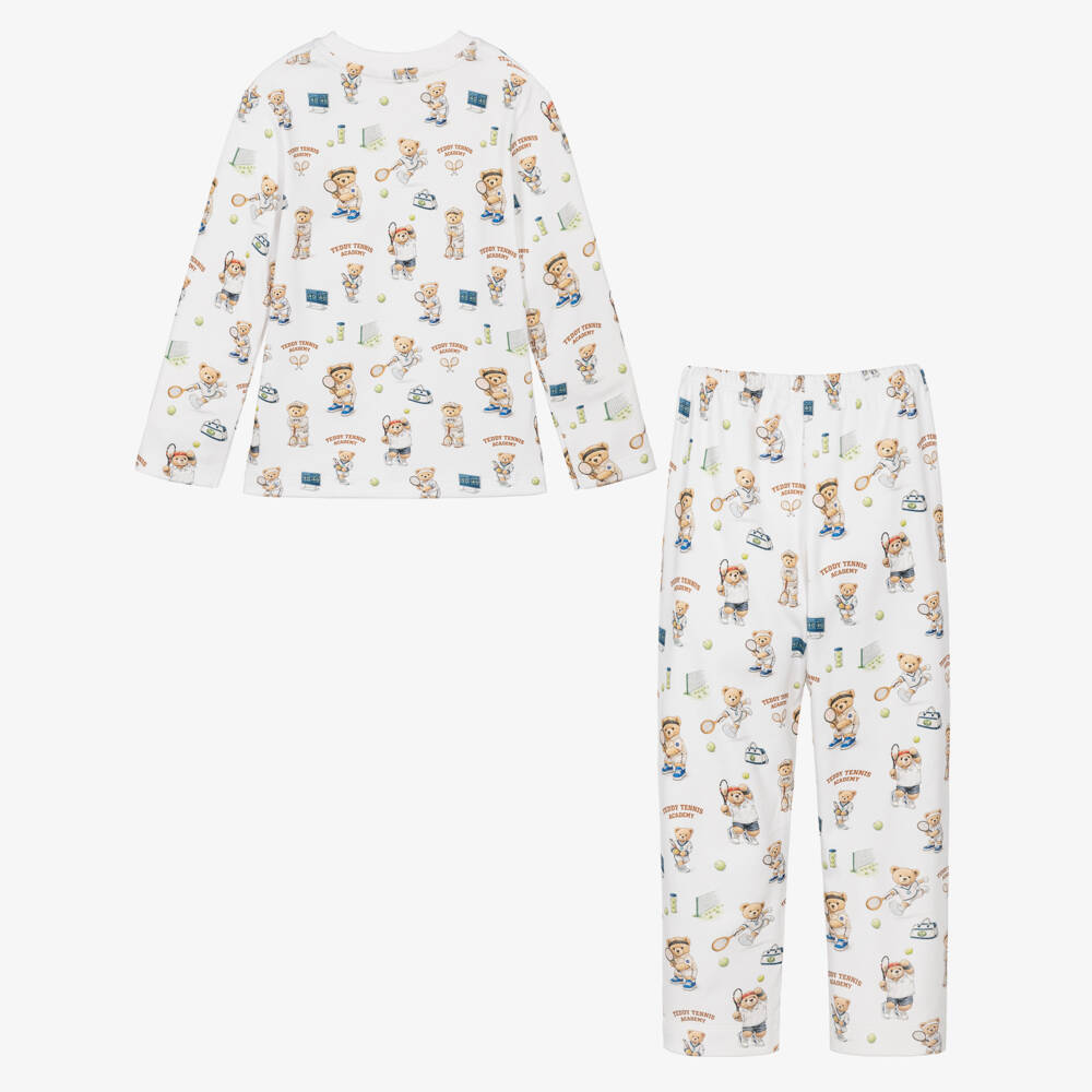 My Little Pie-Off-White Supima Cotton Pyjamas with Teddy Tennis Print | Childrensalon