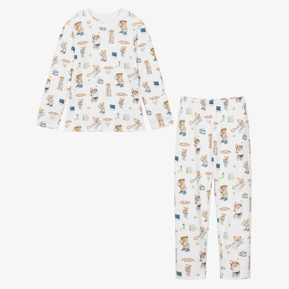 My Little Pie-Off-White Supima Cotton Pyjamas with Teddy Tennis Print | Childrensalon