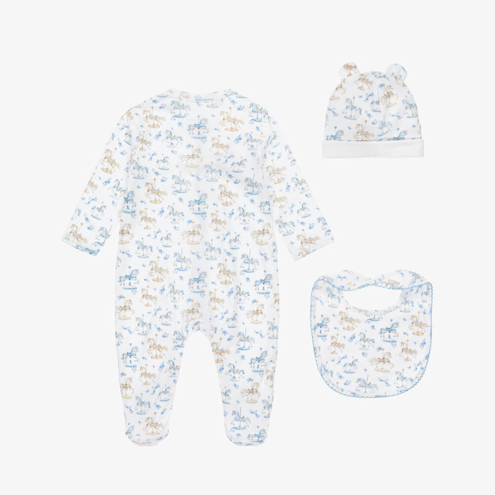 My Little Pie-White & Blue Carousel Print Supima Cotton Babysuit Set | Childrensalon