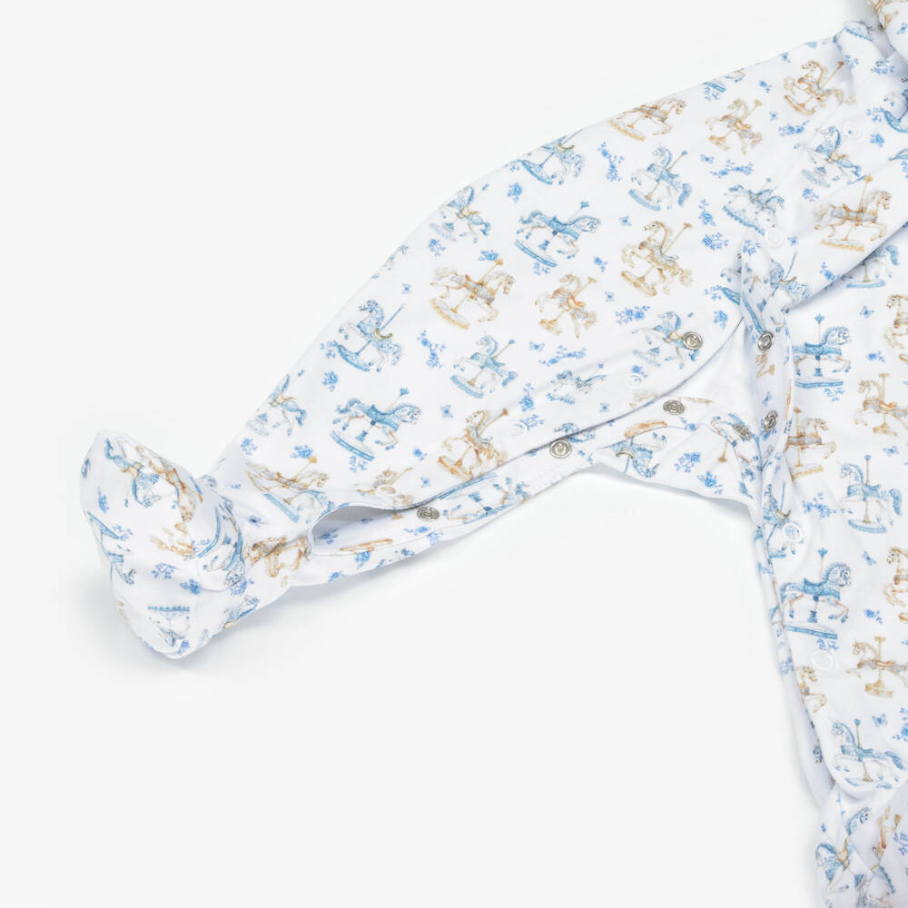 My Little Pie-White & Blue Carousel Print Supima Cotton Babysuit Set | Childrensalon