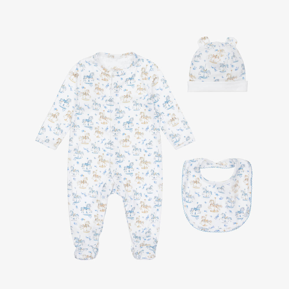 My Little Pie-White & Blue Carousel Print Supima Cotton Babysuit Set | Childrensalon