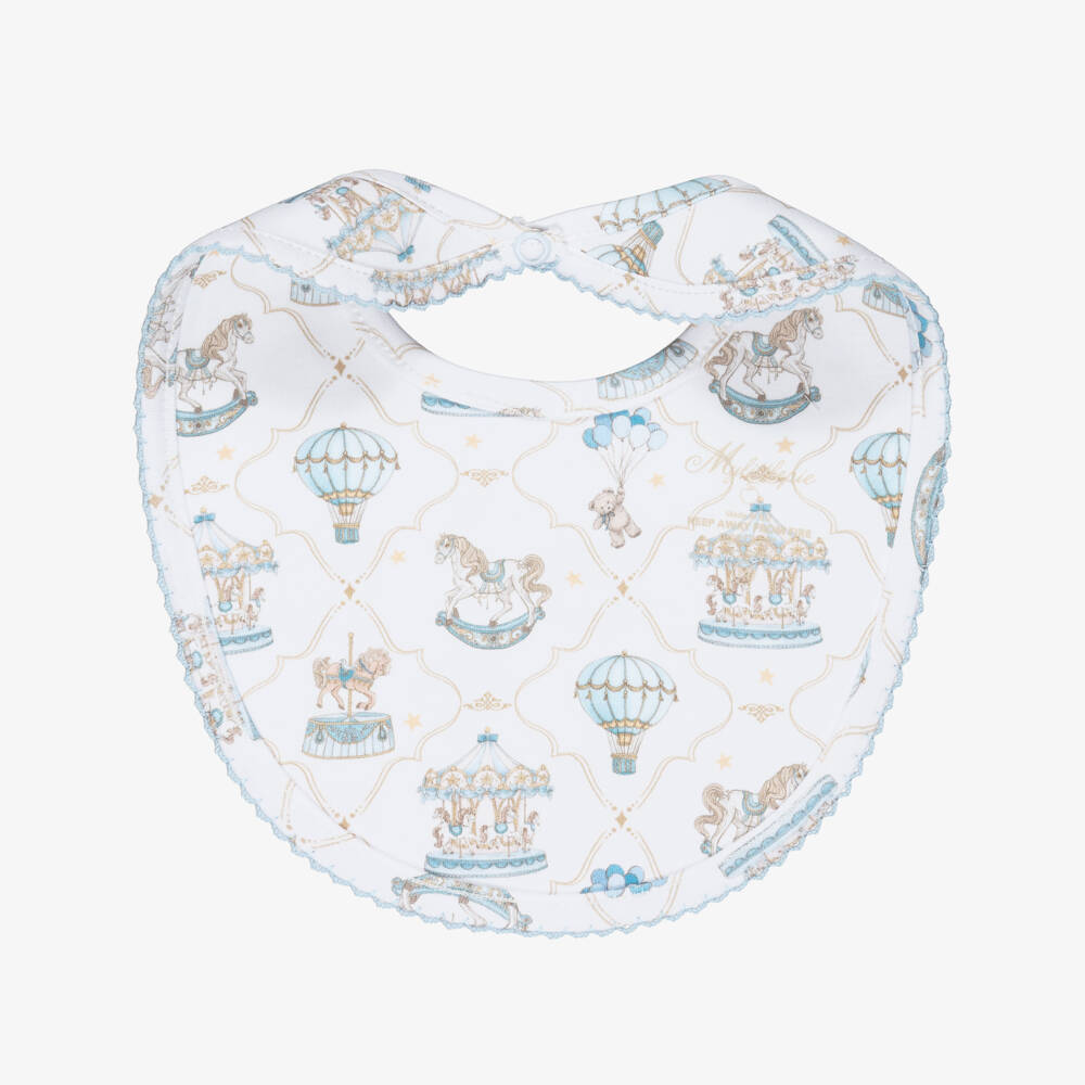 My Little Pie-White & Blue Coquette Supima Cotton Baby Bib | Childrensalon