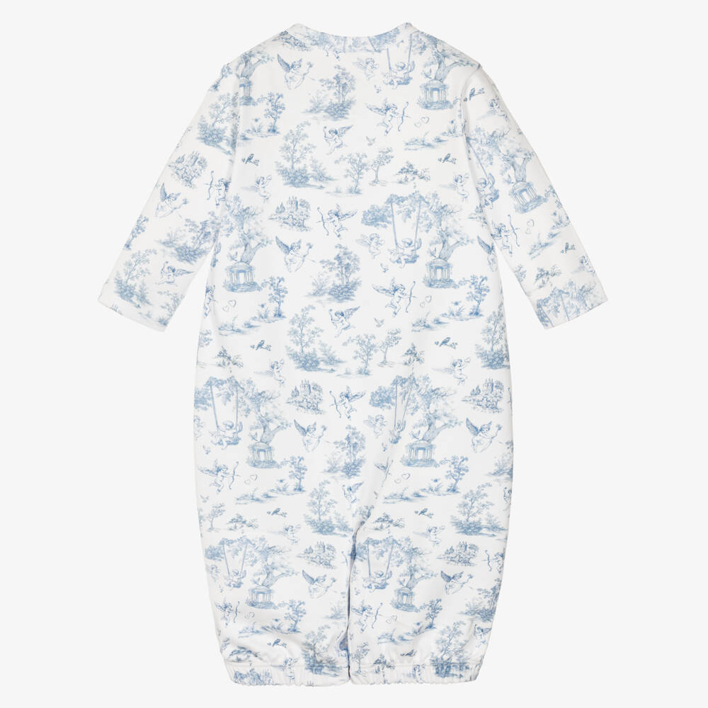 My Little Pie-White & Blue Supima Cherub Toile de Jouy Converter Gown | Childrensalon