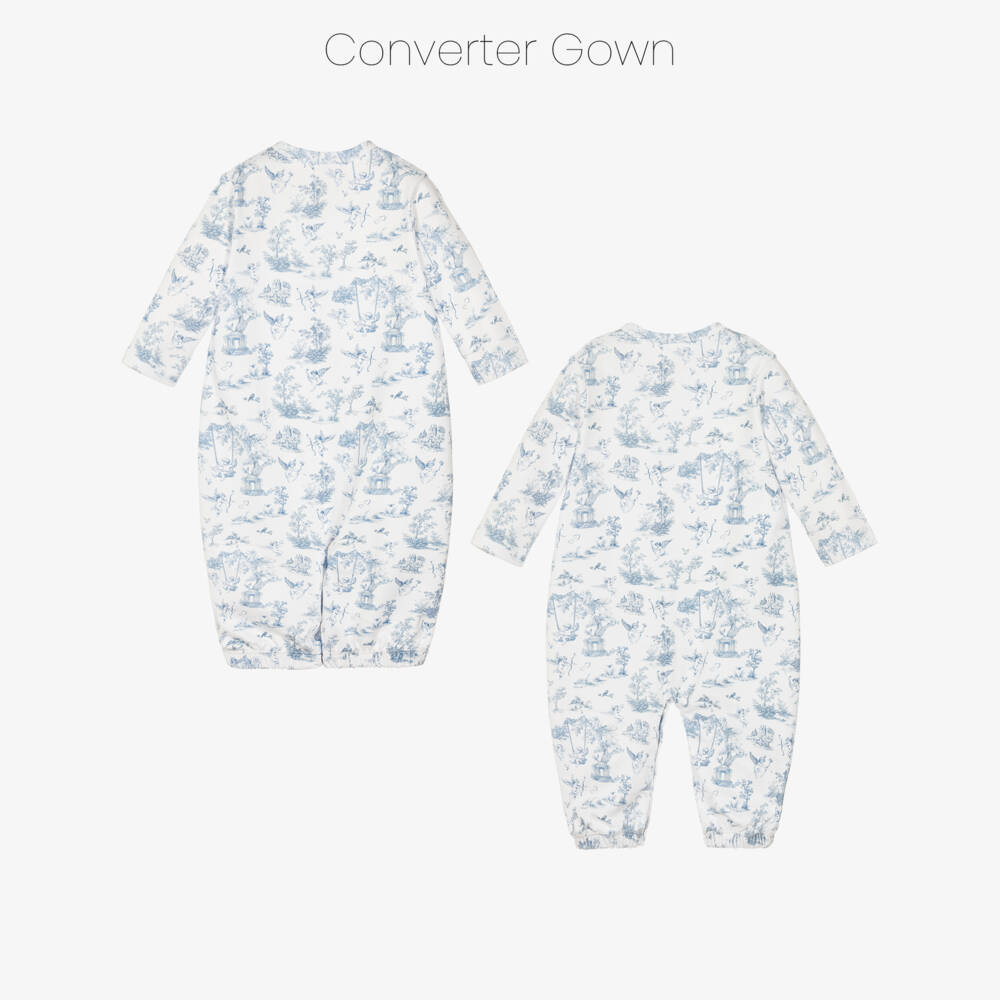 My Little Pie-White & Blue Supima Cherub Toile de Jouy Converter Gown | Childrensalon