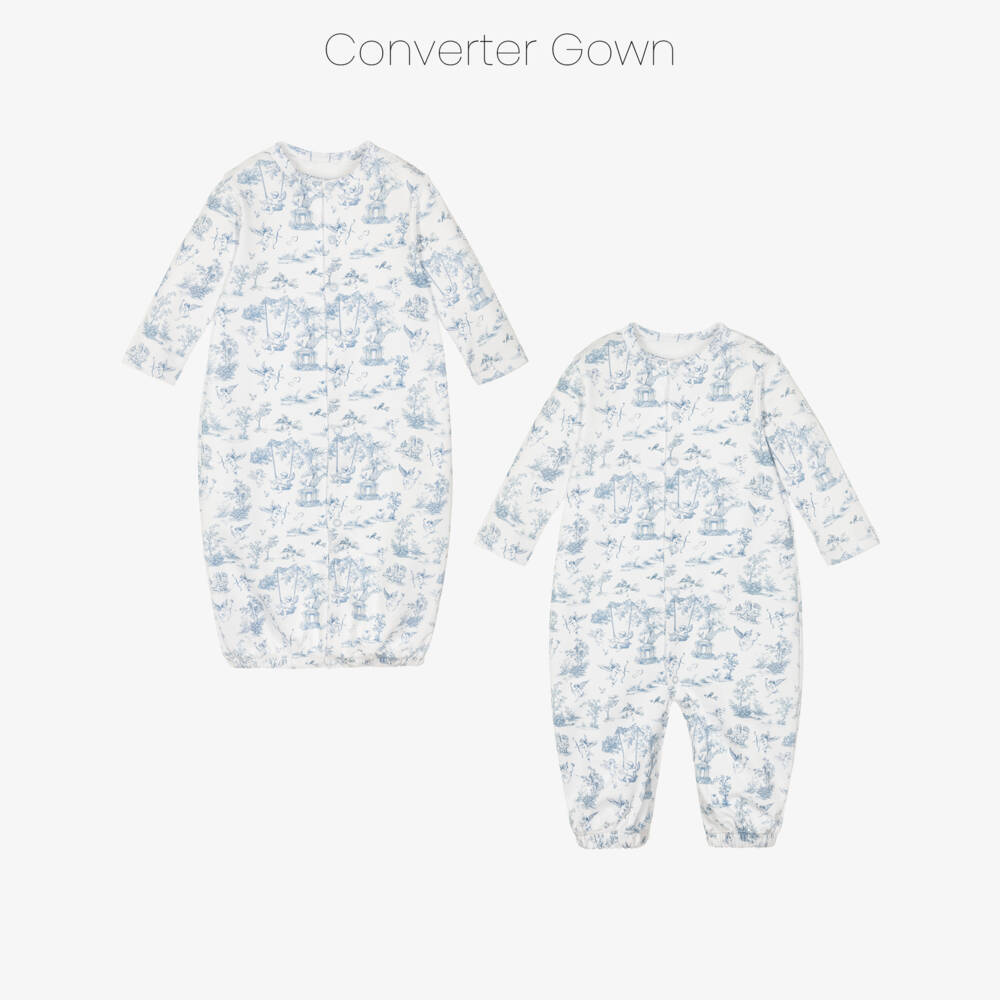 My Little Pie-White & Blue Supima Cherub Toile de Jouy Converter Gown | Childrensalon