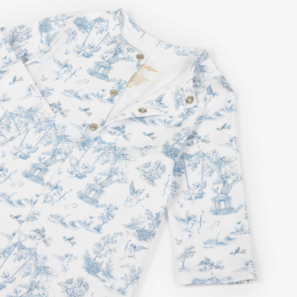 My Little Pie-White & Blue Supima Cherub Toile de Jouy Converter Gown | Childrensalon