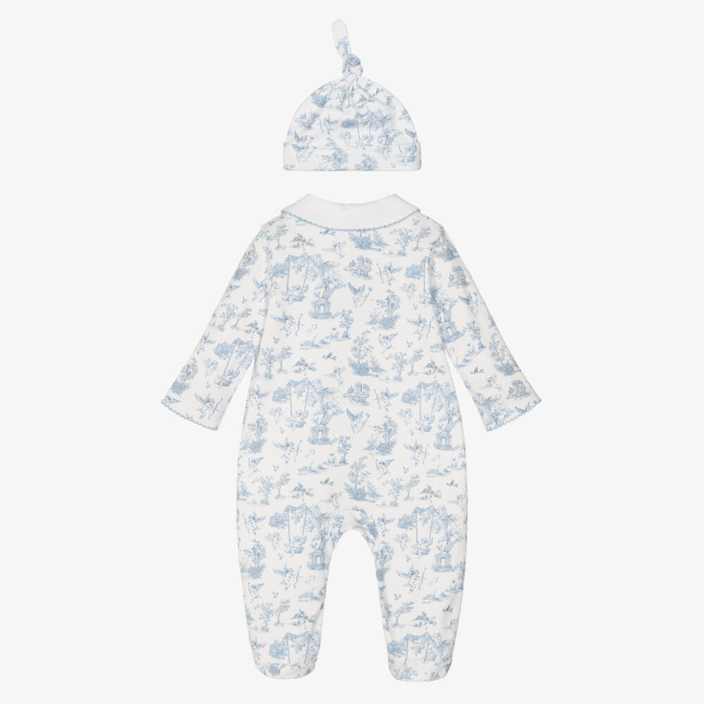 My Little Pie-White & Blue Supima Cherub Toile de Juoy Babygrow & Hat Set | Childrensalon