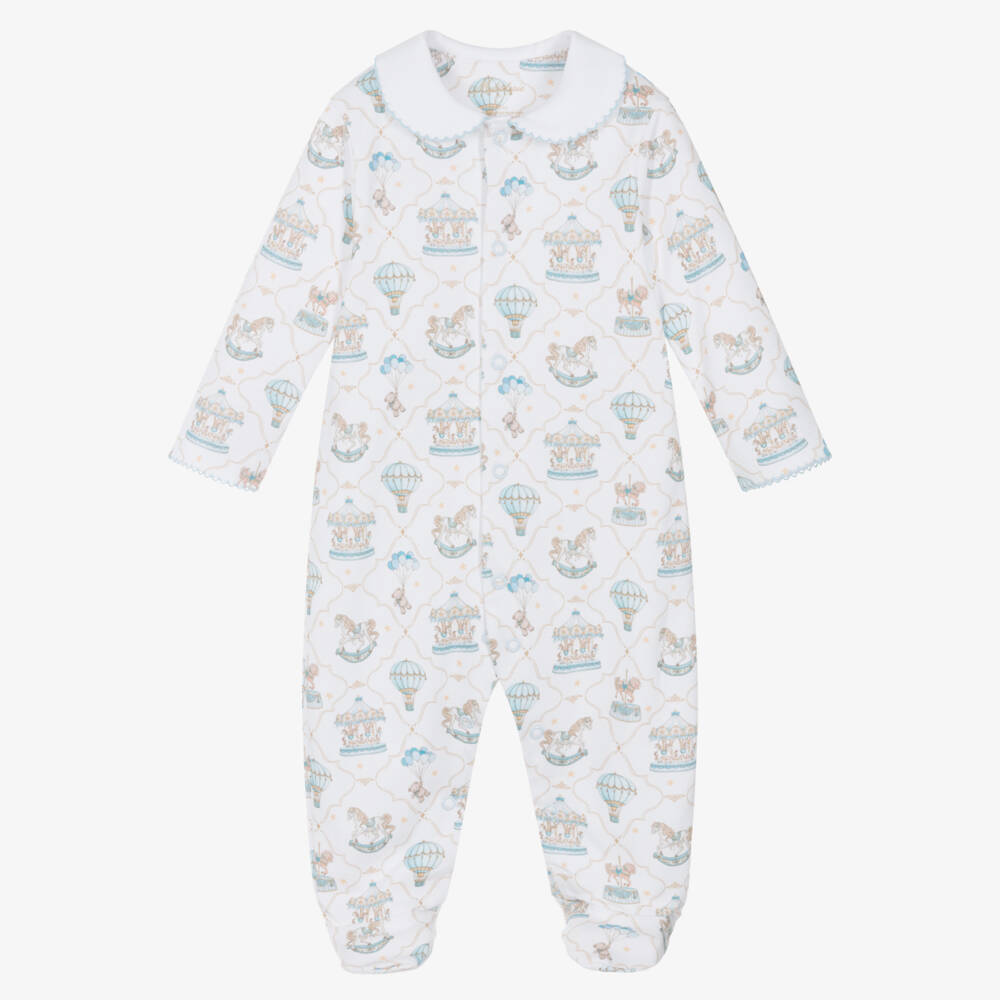My Little Pie-White & Blue Supima Cotton Coquette Babygrow with Carousels | Childrensalon