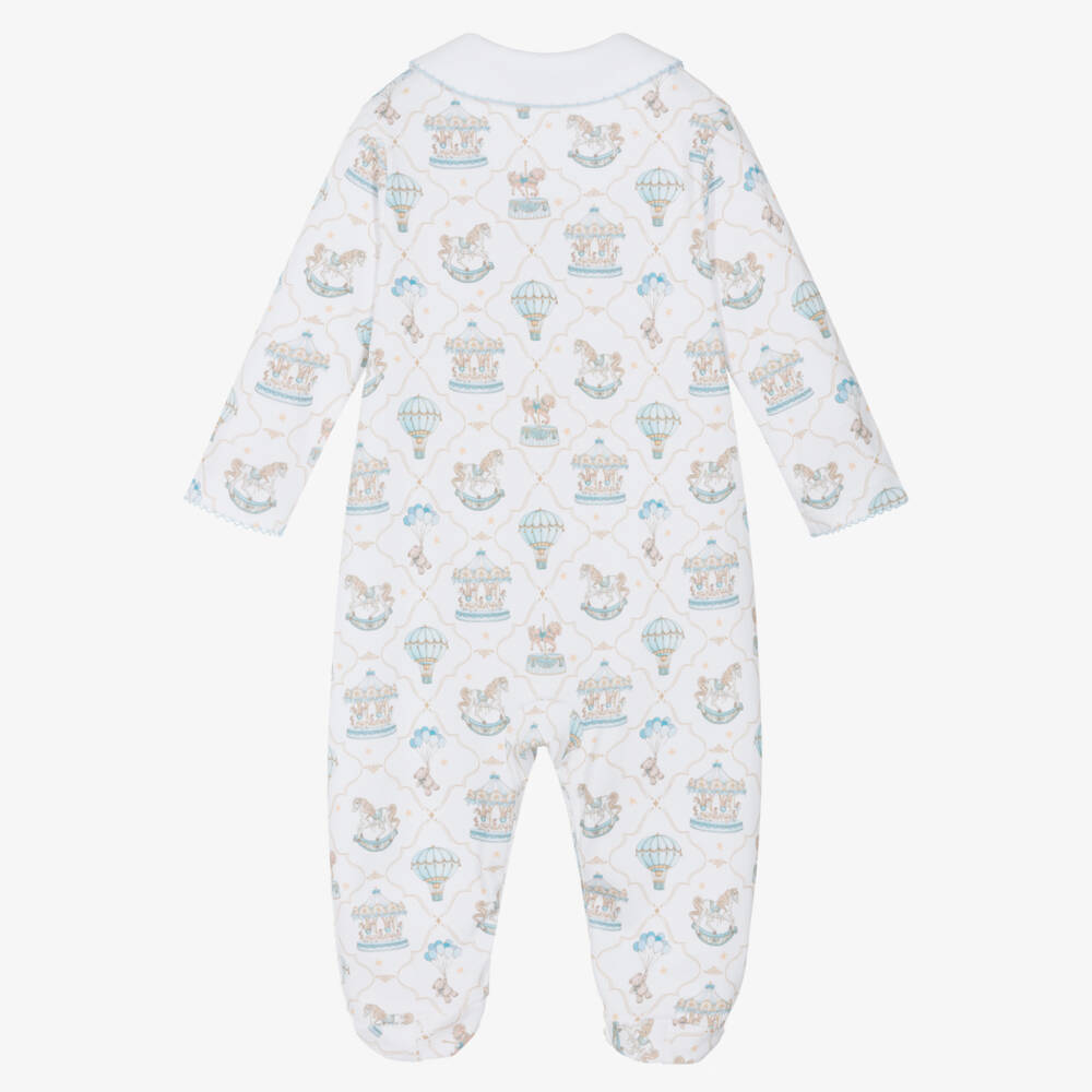 My Little Pie-White & Blue Supima Cotton Coquette Babygrow with Carousels | Childrensalon