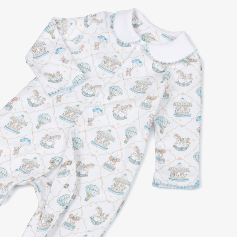 My Little Pie-White & Blue Supima Cotton Coquette Babygrow with Carousels | Childrensalon