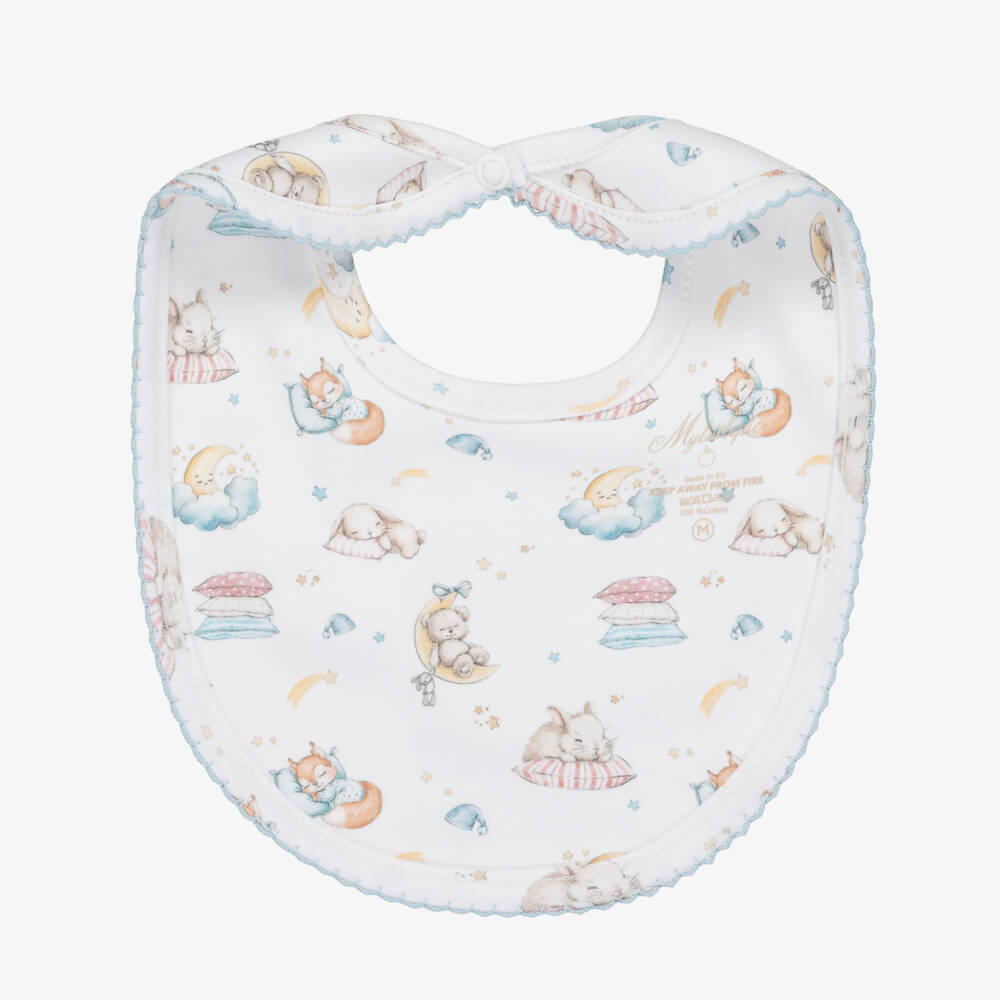 My Little Pie-White & Blue Supima Cotton Moonlight Baby Bib | Childrensalon