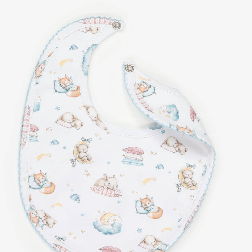 My Little Pie-White & Blue Supima Cotton Moonlight Baby Bib | Childrensalon