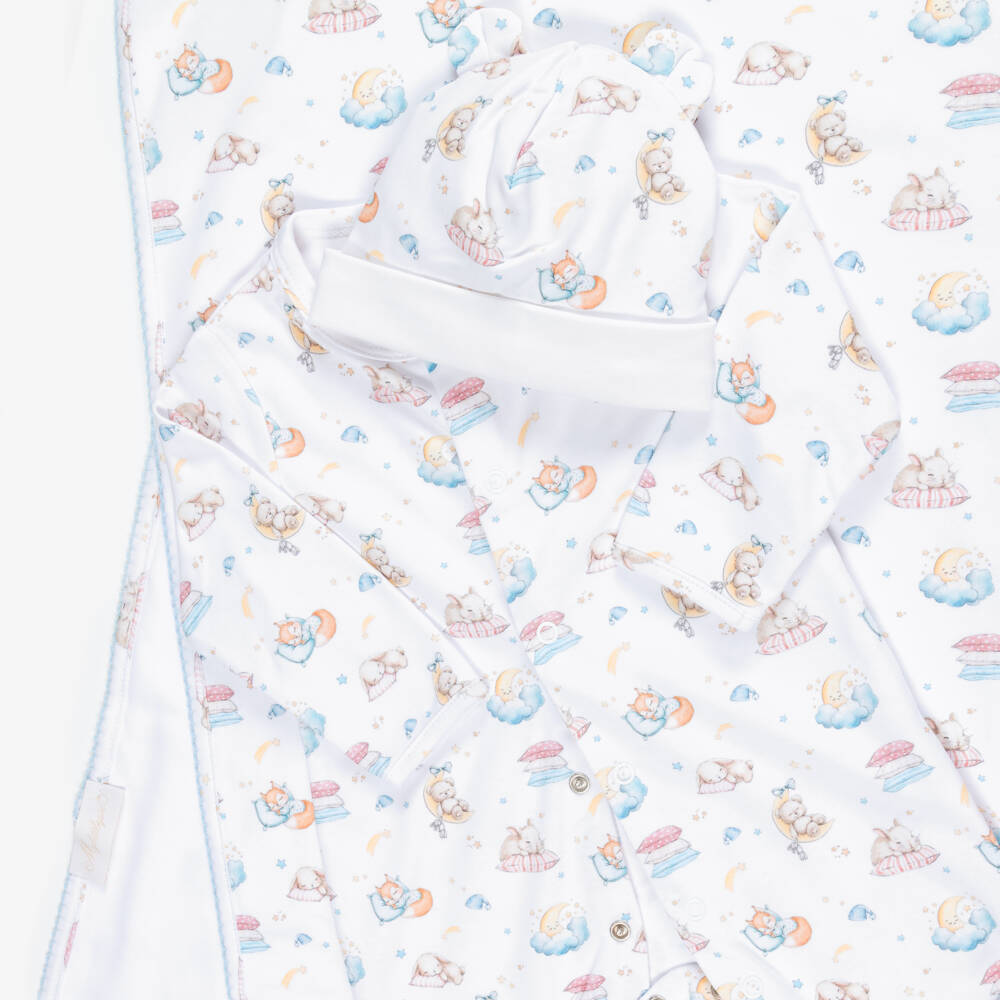 My Little Pie-White & Blue Supima Cotton Moonlight Print Babysuit Set | Childrensalon