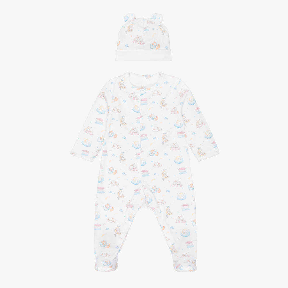 My Little Pie-White & Blue Supima Cotton Moonlight Print Babysuit Set | Childrensalon